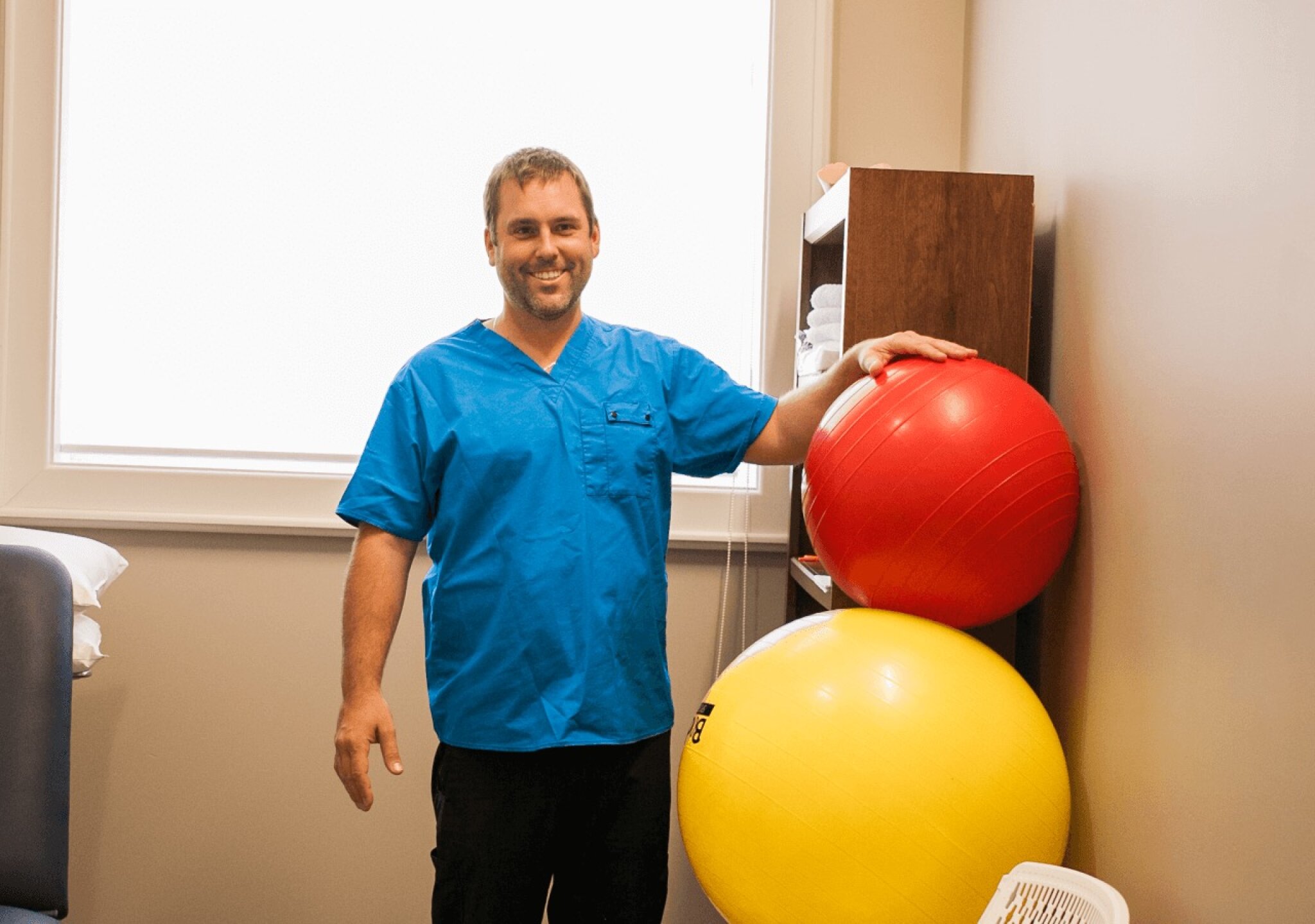 owner with exercise balls.